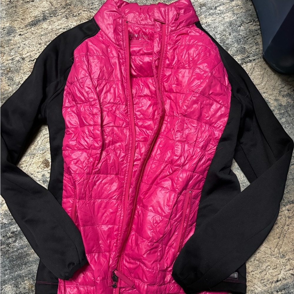 Calvin Klein Pink and Black Quilted Hybrid Blazer Jacket
